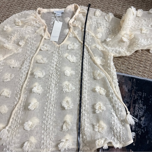 Cream Textured Blouse with Pom Pom Details - Picture 9 of 10